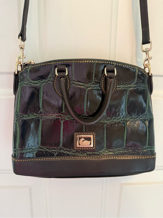 Dooney & Bourke Handbags - Dooney & Bourke Green Croc-Embossed Leather mini Dillen Satchel Dark Brown Trim